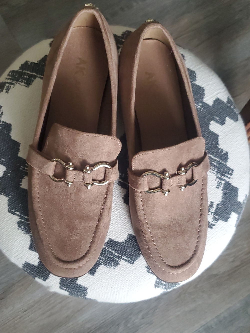 Ak Anne klein Factory Taupe Slip-On Suede Loafer with Gold Accent